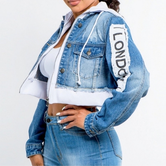 NEW Fashion Tour Distressed Denim Hoodie Jacket - M - Picture 3 of 5